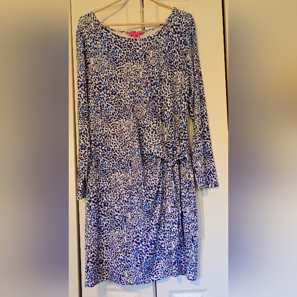 NWOT Lilly Pulitzer  Bryson Long Sleeve Blue and White Leopard Print Dress - Picture 13 of 14